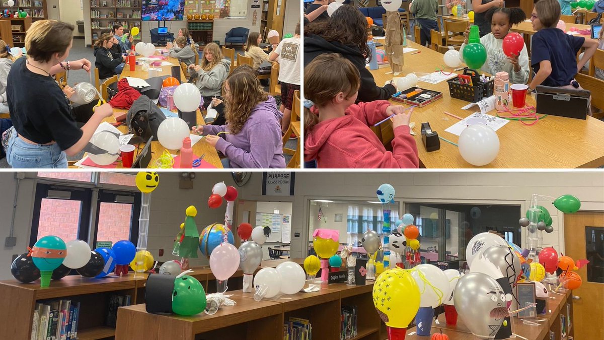 imschargersread's tweet photo. STEAM learning with Ms. Thatcher's and Ms. Grotz's classes! Students created model parade balloons with makerspace materials after learning about the life of Tony Sarg. We took a quick flight to NY  for a photo op and design test! ;) https://t.co/cDnx7qxZ1Y