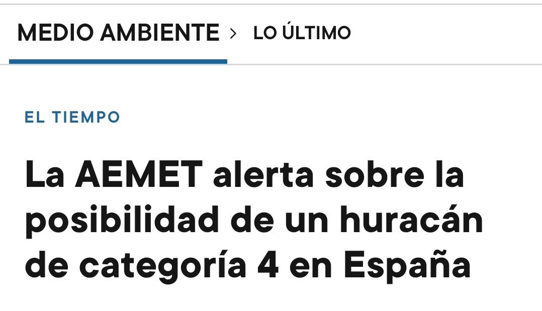 Este titular es rotunda y absolutamente falso. En el muy improbable caso de que un huracán de gran categoría se acercase a España, avisaríamos con la mayor antelación posible. Pedimos a los medios de comunicación rigor a la hora de transmitir la información. #AemetAclara