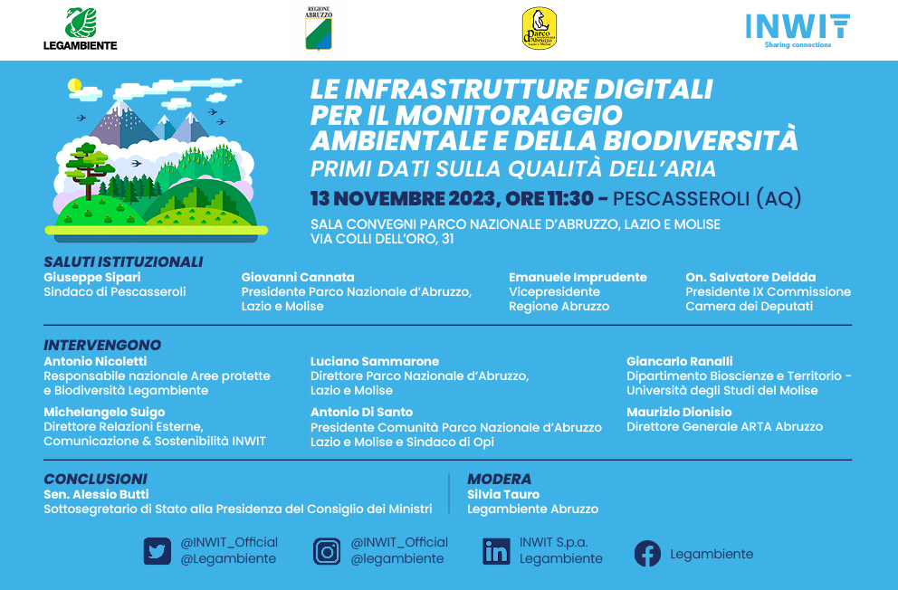 🌳 Manca poco all'evento di #INWIT e <a href="/Legambiente/">Legambiente</a> per presentare i primi dati del progetto di monitoraggio che coinvolge Parchi e Riserve naturali dell'Appennino Centrale.

📅 Vi aspettiamo il #13novembre dalle 11.30 a #Pescasseroli e in diretta streaming ➡️