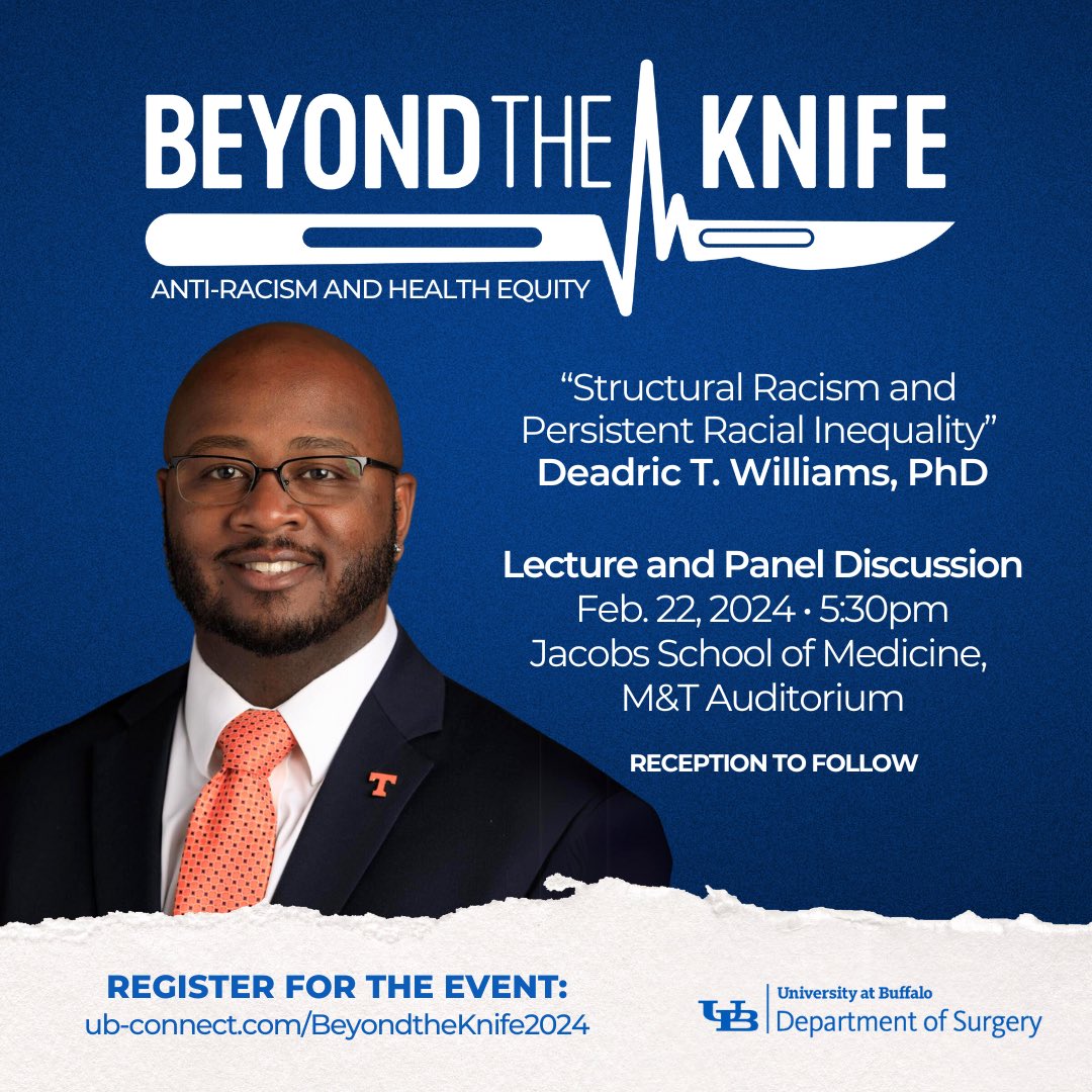 We’re thrilled to announce that <a href="/doc_thoughts/">Deadric T. Williams</a> will be speaking at the 4th Annual Beyond the Knife Endowed Lecture! Register for the event here: ub-connect.com/BeyondtheKnife… #ubsurgery
