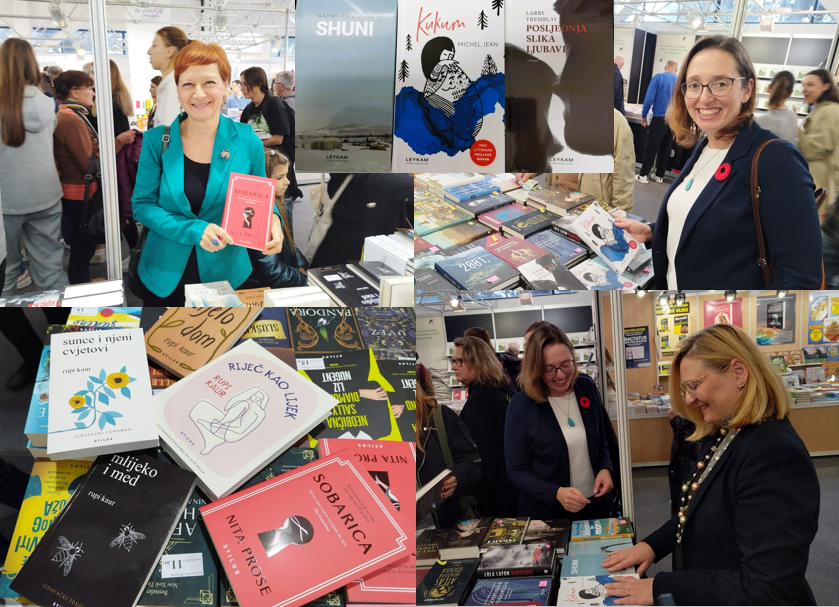 CanadaCroatie's tweet photo. L'ambassadeur @j_blitt et l'équipe de l'ambassade ont été ravis de visiter les stands de #LeykamInternational et #StilusKnjiga au salon du livre #Interliber de Zagreb et de découvrir leur grande sélection de 📚 d'auteurs canadiens !
Encore deux jours pour visiter l'#Interliber! https://t.co/ebDSHIw0gn