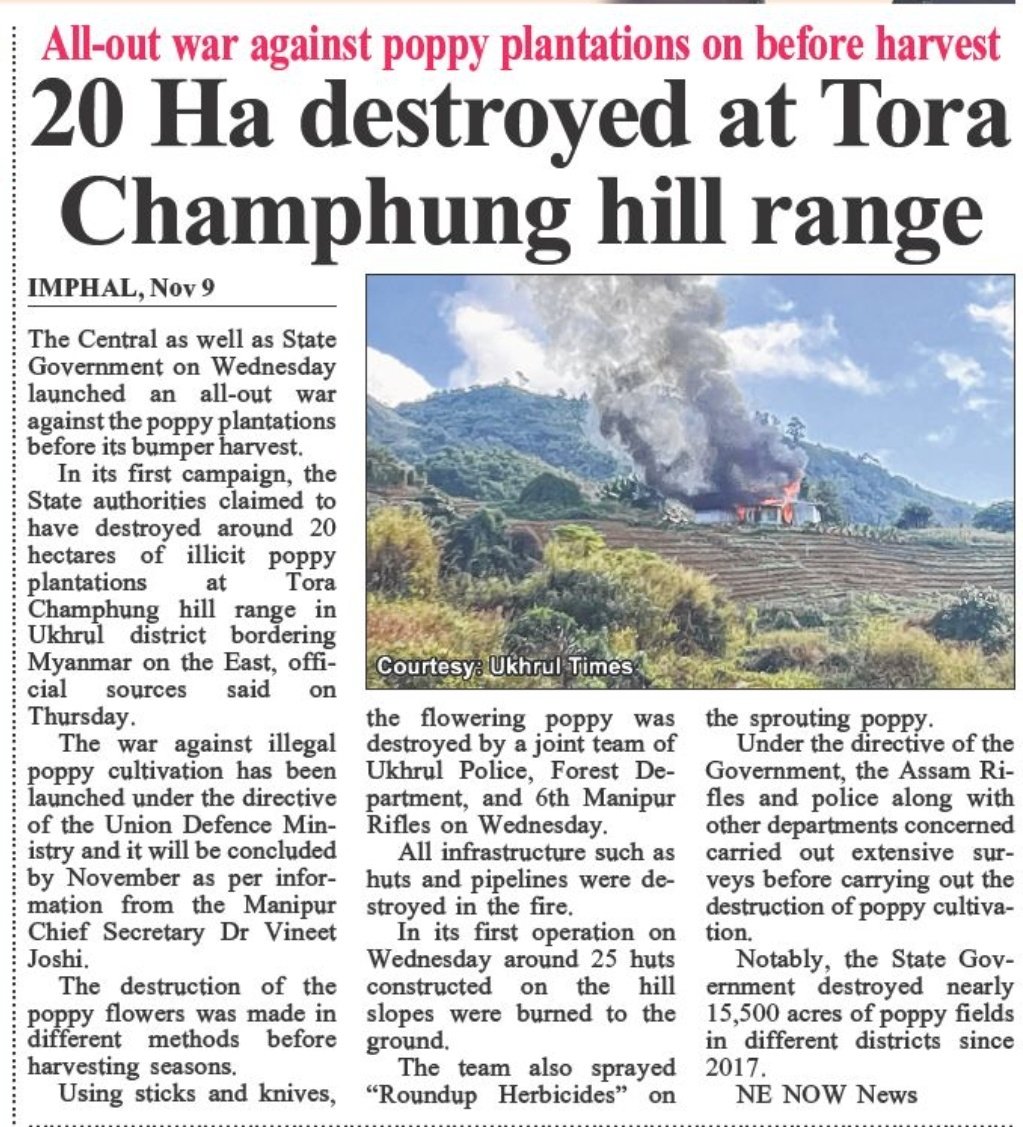 #Manipur Government has not targetted any particular community nor district in this #WarOnDrugs Poppy cultivation has spread across almost all hill districts in the state. No sane mind would support such a practice. #SaveManipur