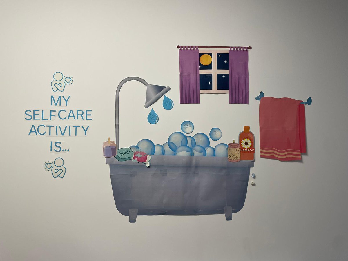 Emily (Occupational Therapy Apprentice) in STaRS @HumberNHS has created this fantastic display and encouraged everyone to put their favourite self-care activities in a bubble #OTWeek23