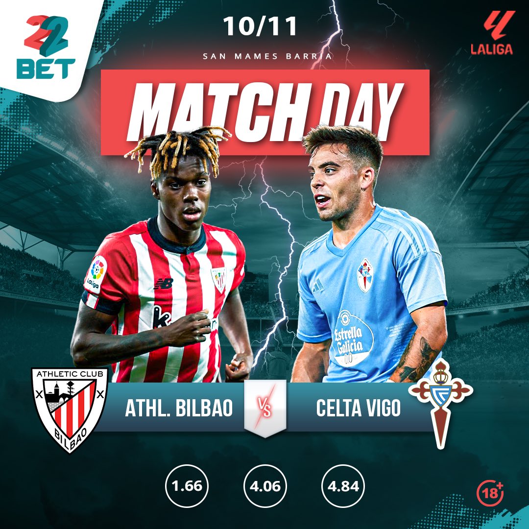 #AthleticBilbao and #CeltaVigo will go head to head at San Mamés Barria 🏟️ ⏰ 9:00 PM Celta Vigo is having a dreadful form in the league of late. They are on an 8-match winless streak Stake here 👉🏾 bit.ly/3A5ZOXi #22Bet #Bestodds #LaLiga