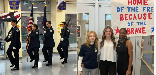 The following groups put on a great Veterans Day Breakfast in the cafeteria this morning. Thanks to Lt. Col. Edmonds, Mrs. Sager, Mrs. Reichard, NHS, Student Council and our JROTC students.