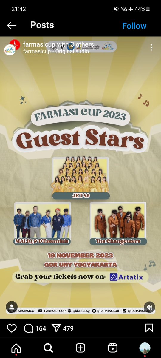 wodlazz's tweet image. wts 1 tiket farmasicup festival 
» gajadi nonton krn ada acara lain
💲200k
dm for the details

tag:
JKT48 Maliq &amp;amp; D'Essentials The Changcuters Konser Jogja Facup Farmasi Cup
#jkt48 #maliq #thechangcuters #konser #jogja #facup #farmasicup #zonauang #zona_uang