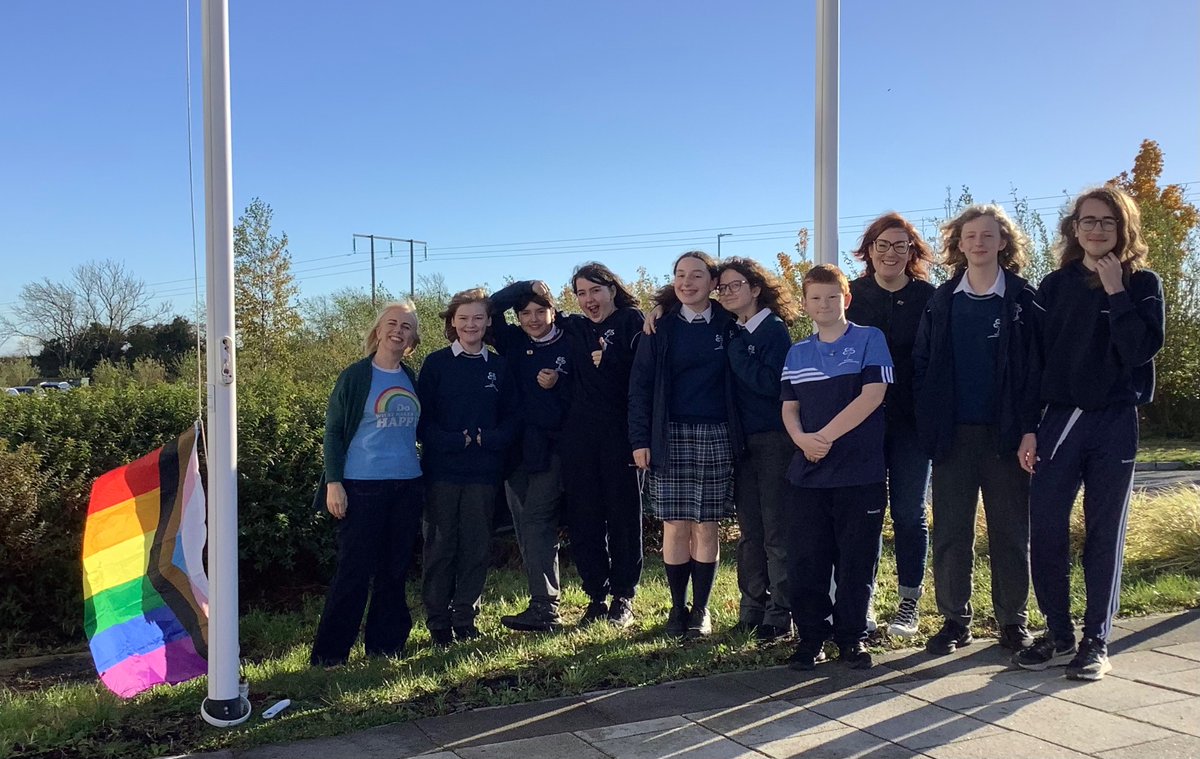 swords_cc's tweet photo. The LGBTQI+ Alliance club raising the flag today to celebrate a fantastic Stand Up week! #teamddletb @ddletb  #belongto https://t.co/bX9Ov3onxS