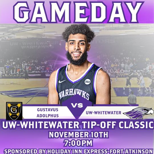 🚨GAMEDAY🚨
🆚 Gustavus Adolphus 
🏟️  Kachel Gymnasium 
⏰ 7:00pm
📺 wiacnetwork.com/whitewater/
