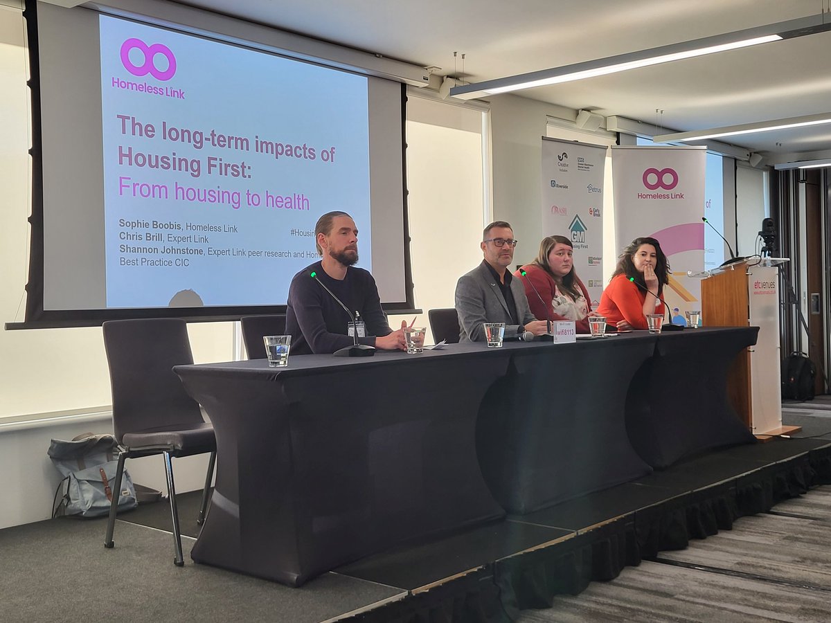 The final plenary begins, with Sophie Boobis, Chris Brill and Shannon Johnstone. 'Hot-off-the-press' research into the long-term impact of Housing First @ExpertLink2019 @HomelessLink #HousingFirst2023