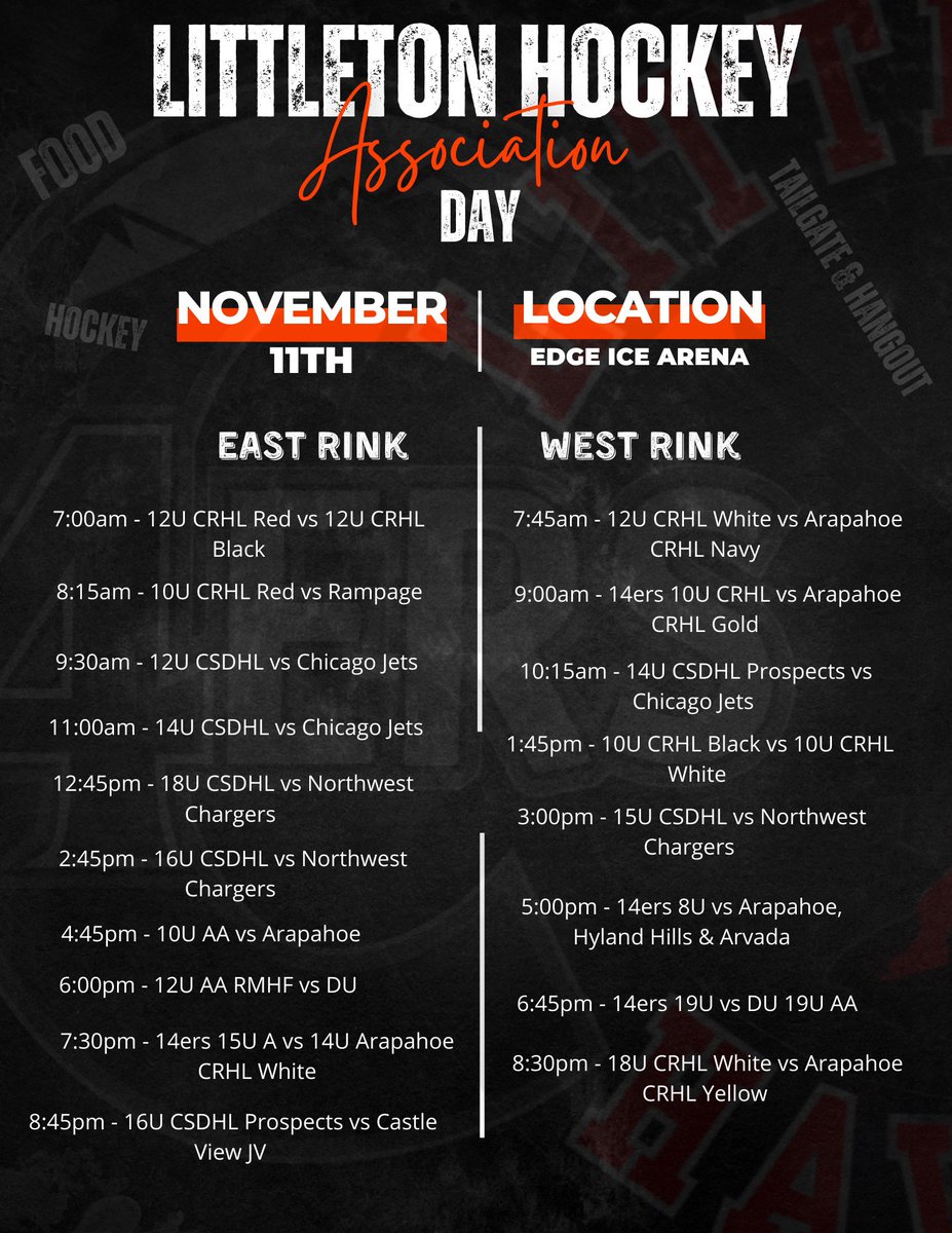 Updated schedule for LHA Day at Edge Ice Arena. We can’t wait to see you there! 🏒