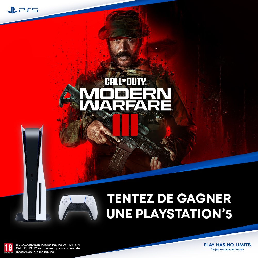Micromania_Fr's tweet image. À l&apos;occasion de la sortie de Call of Duty®: Modern Warfare® III, tentez de gagner une PlayStation 5 🔥 

Pour participer :
▶️ RT, Like &amp;amp; Follow @Micromania_Fr, @CallofDutyFR &amp;amp; @PlayStationFR
▶️ Mentionne un ami en réponse avec #MicromaniaCOD 

Tirage au sort le 18/11 !