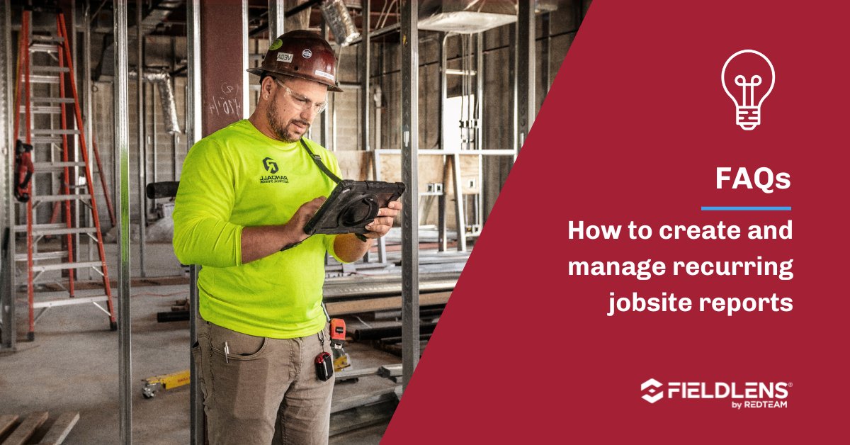 redteamsoftware's tweet image. Learn how to create and manage recurring reports with the scheduling feature in Fieldlens by RedTeam. Our resource walks you through the process so you can save time on your next jobsite. Read more: hubs.li/Q028rzVN0 #Fieldlens #ReportScheduling #RedTeam