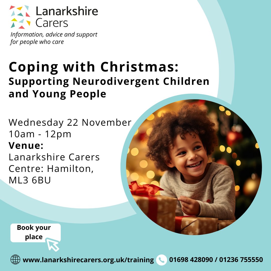 Get your festive preparations underway with practical approaches to make Christmas more manageable and enjoyable for the young people you care for.

Book a place by visiting: lanarkshirecarers.org.uk/training