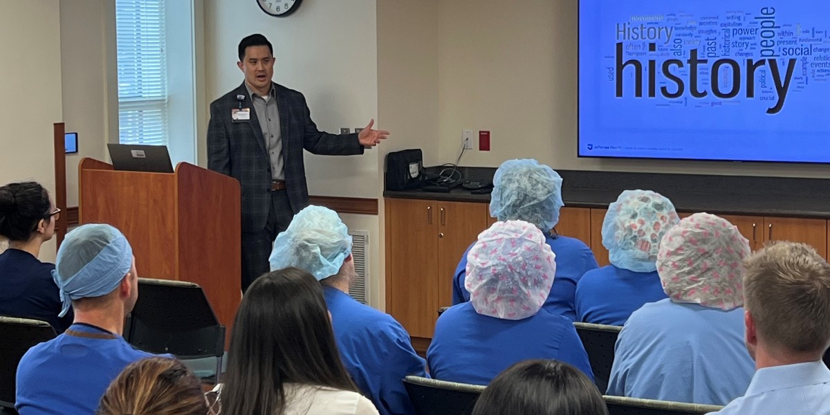 JeffHealthNJ's tweet photo. Jefferson Health – New Jersey’s new President -- Aaron Chang -- held his first Town Hall with staff at Jefferson Stratford Hospital. Chang shared his personal and professional background and covered strategic initiatives and servant leadership. https://t.co/22uMOO6heJ