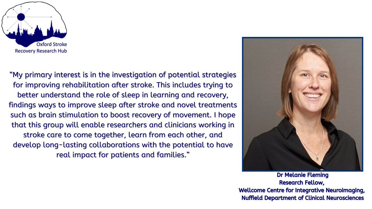 ✨ MEMBER INTRODUCTION ✨

Introducing Dr Melanie Fleming as one of the member’s of our Oxford Stroke Recovery Research Hub 🧠 

Who’s Melanie? What does she do? and what does she hope for our hub? 

Find out below! 👇🔎

#Strokerecovery #SRRH