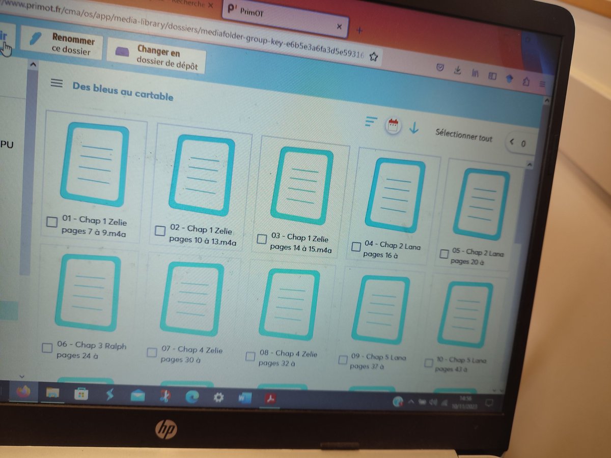 Différencier grâce au numérique : ' un roman 'Les bleus au cartable' pour une élève dys- en MP3 afin qu'elle participe au travail de son groupe. Le tout, déposé sur #PrimOt et ouvert à toute la classe #PrimOt #ENT #dys #livreaudio #cycle3