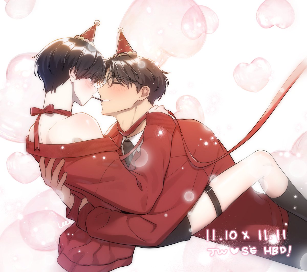 yaoi hat food closed eyes short hair red sweater black hair  illustration images