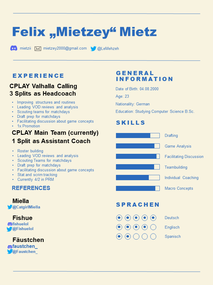 While I'm still with <a href="/CPLAYgg/">CPLAY</a>, I'm exploring options for 2024. I am looking for positions as Assistant Coach or Analyst in PRM DIV 4+ or any similar ERL.  But I am open to discuss any interesting offer.