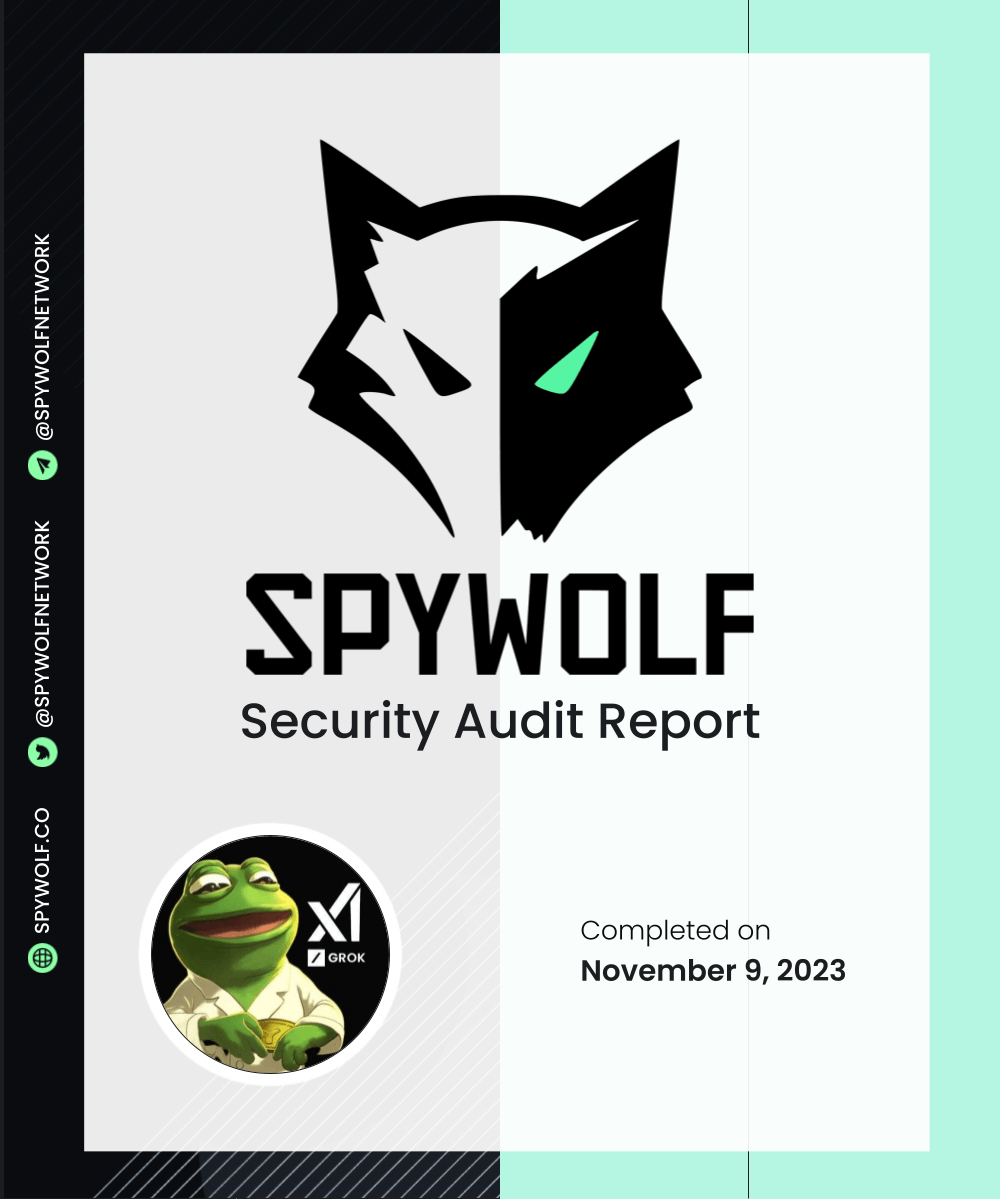 The audit for the project Grok Pepe (@GrokPepeBSC) has been successfully completed! 💪 Audit link: github.com/SpyWolfNetwork… NFA, DYOR