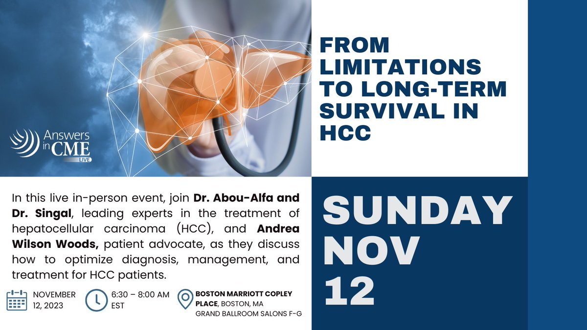 BlueFaeryLiver's tweet image. 📣 Two more days to go! 📣 

Join the interactive discussion with leading experts in the treatment of hepatocellular carcinoma (HCC). Breakfast is provided for in-person attendees!

Register here👇
answersincme.com/88783203

#AASLD #GetYourAnswersInCME #AiCMELive