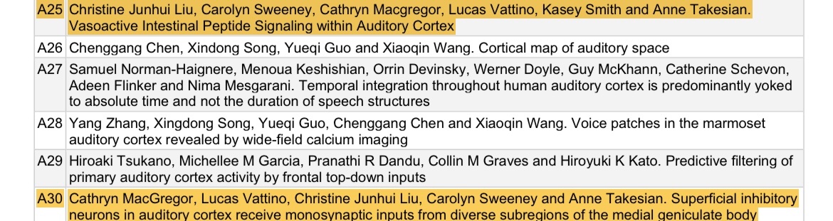 Takesian Lab (@takesianlab) on Twitter photo We are at APAN! Come check out our posters: morning A25 (
<a href="/ChristineJLiu/">Christine Junhui Liu</a>
) , A30 (Cathryn MacGregor), and afternoon B27 (Zahra Ghasemahmad)! We are at APAN! Come check out our posters: morning A25 (
<a href="/ChristineJLiu/">Christine Junhui Liu</a>
) , A30 (Cathryn MacGregor), and afternoon B27 (Zahra Ghasemahmad)!