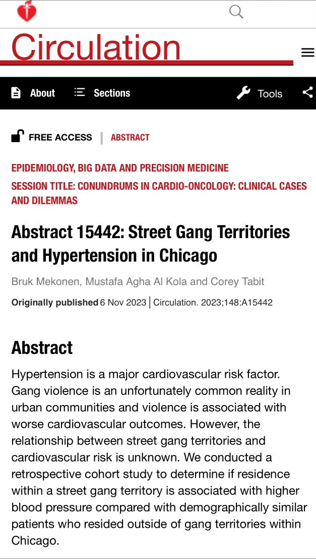 Bruk |buh-rook| Mekonen, MD (@mekonenbruk) on Twitter photo Excited to present at #AHA23. If you are interested in combatting health disparities, health equity, & social risk factors for cardiovascular disease, please join me on Sunday 11:30 AM - 12:45 PM. Special thanks to my phenomenal mentor, Dr. Cory Tabit <a href="/UChicagoMed/">UChicago Medicine</a> #CardioTwitter Excited to present at #AHA23. If you are interested in combatting health disparities, health equity, & social risk factors for cardiovascular disease, please join me on Sunday 11:30 AM - 12:45 PM. Special thanks to my phenomenal mentor, Dr. Cory Tabit <a href="/UChicagoMed/">UChicago Medicine</a> #CardioTwitter