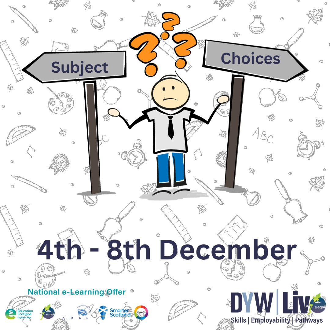 If you've been inspired this #ScotCareersWeek23 and are looking for more info before picking your subjects, sign up for Subject Choices Week.
🔗e-sgoil.com/dyw-live/dyw-l…
@eSgoil @ESskills @EducationScot #NeLO