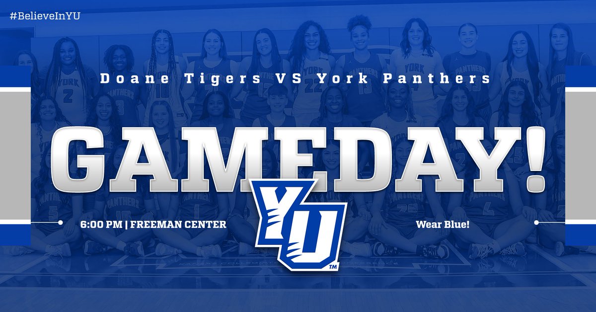 YUPanthersWBB's tweet photo. GAMEDAY!!
Our 1st  Varsity home game will be tonight at 6:00pm!! Come out to cheer on your Panthers as the battle the Tigers of Doane University! See you in Freeman!! #BelieveInYU #YorkUniversity https://t.co/IuLsT8AJKM