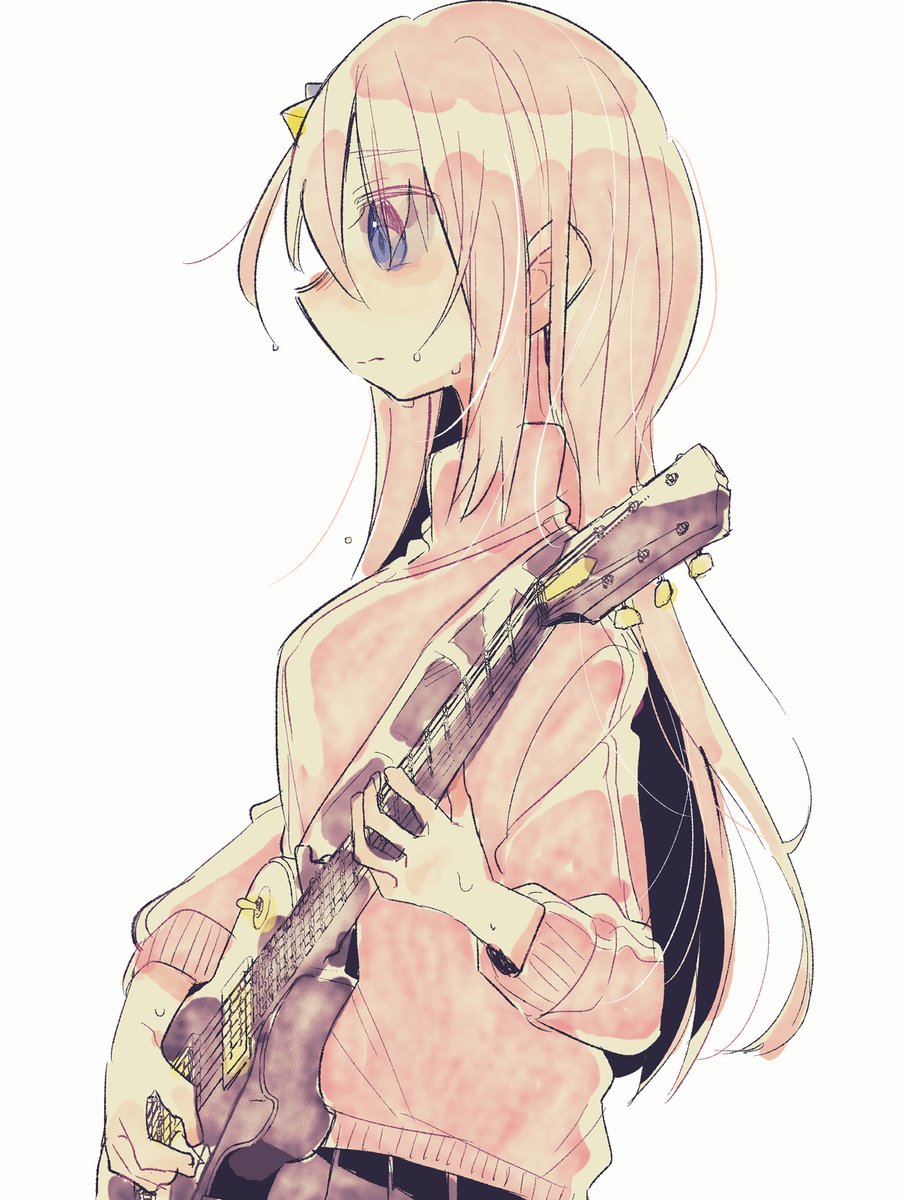 gotou hitori 1girl solo long hair instrument guitar pink hair track jacket  illustration images