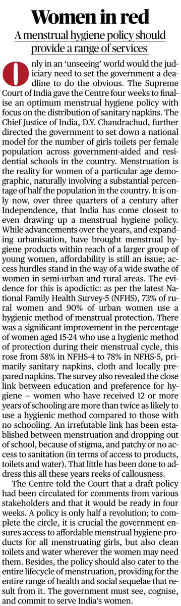 🩸 Indian Supreme Court sets a 4-week deadline for Govt to finalize a comprehensive menstrual hygiene policy, focusing on napkin distribution and school facilities. Rural challenges persist.   #MenstrualHygiene#SupremeCourtDecision 🌸🚺