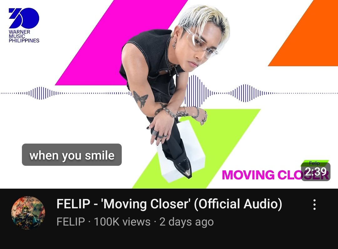 MOVING CLOSER cover by FELIP has unlocked the 100K milestone on YT. Congratulations, ELITES <a href="/FELIP_EliteTeam/">👑⚡️ ELITES (FELIP FANBASE)</a> &amp; other Felip streamers! 
<a href="/felipsuperior/">FELIP</a> <a href="/WarnerMusicPH/">Warner Music Philippines</a>

#NETIZENSREPORT #FELIPSUSON for Asian Celebrity of the Year #ACOTY2023 #ACOTY2023FELIPSUSON <a href="/thenreport/">The Netizens Choice Magazine</a>