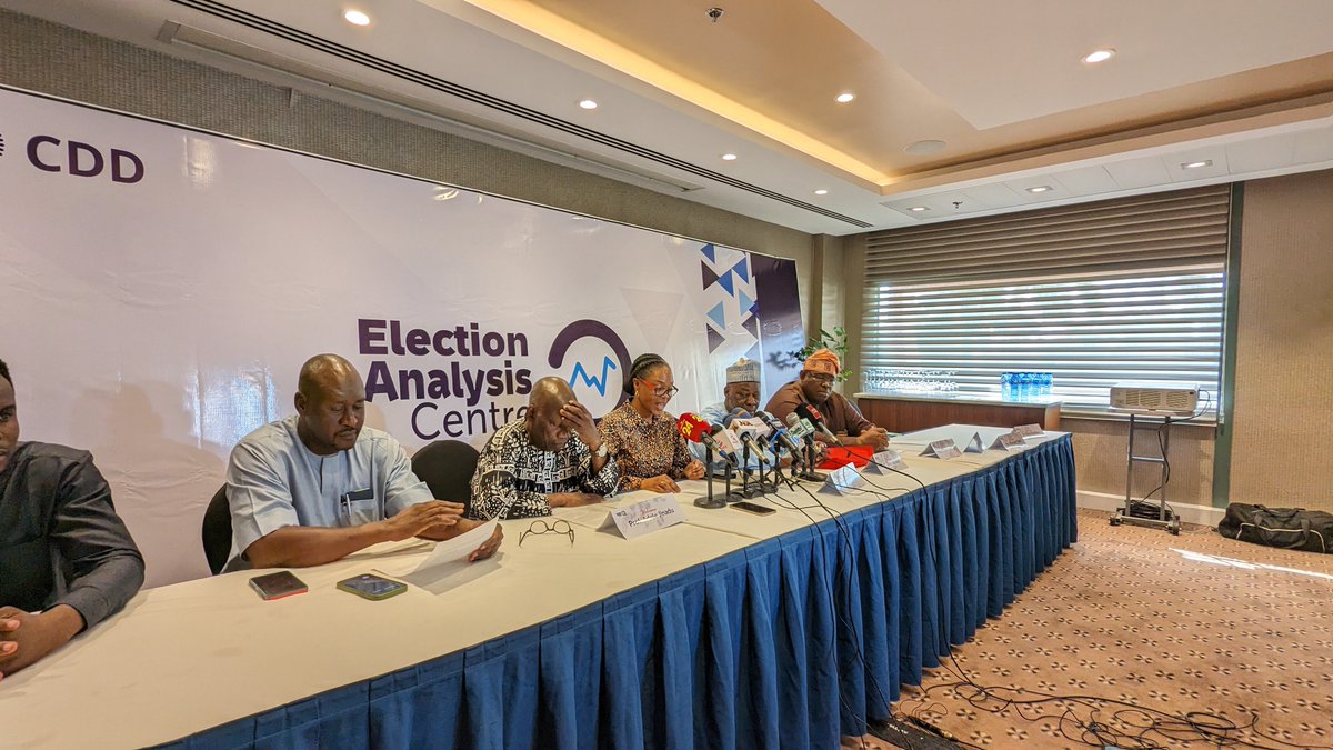 Live at the Centre for Democracy and Development Election Analysis Centre, Mrs. Funke Baruwa, a member of the EAC, gave the pre-election press statement ahead of the November 11 Off-Cycle Governorship Elections. #CDDEAC #OffcycleElections