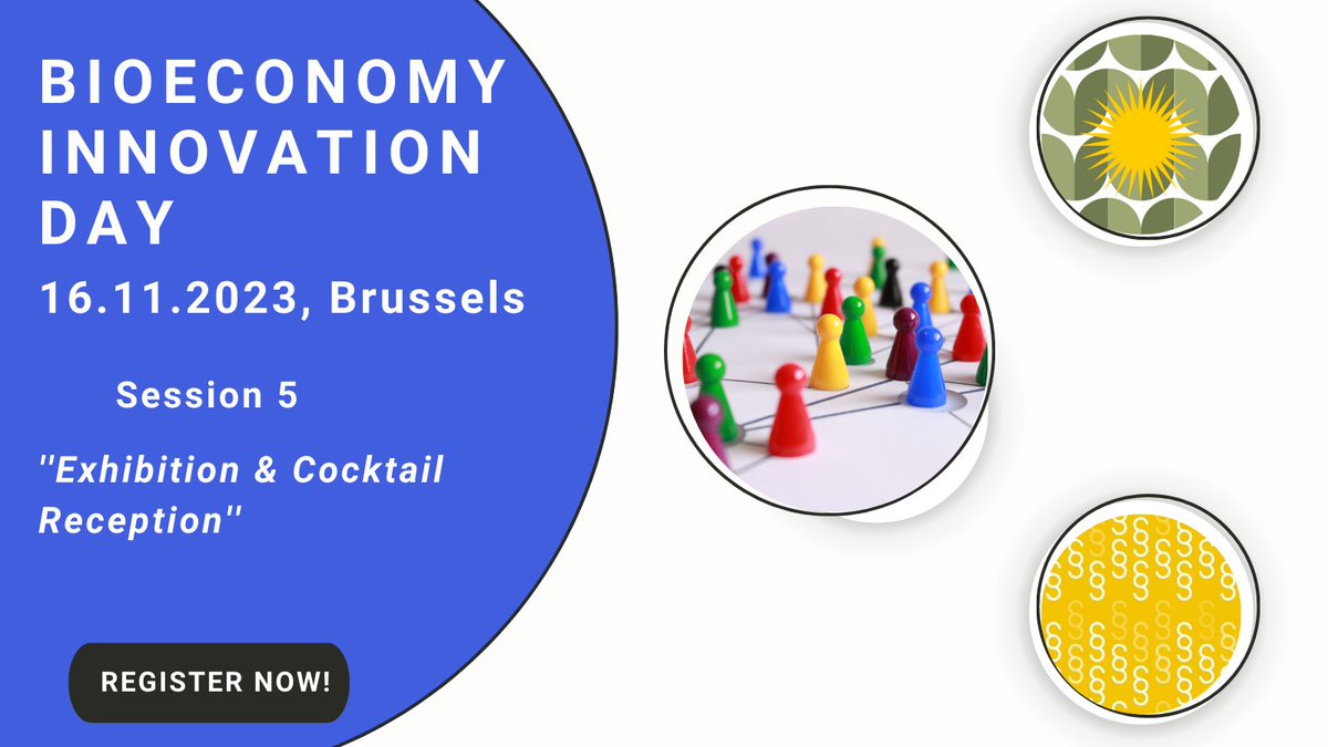 The much-awaited #Bioeconomy #Innovation Day will conclude in full swing with an #Exhibition &amp; Cocktail Reception! 🥂
On 16 Nov, in Brussels, top-level companies will exhibit their innovative items.
Hurry up! The deadline to register is 13 Nov! 👀
👉bit.ly/3Fe70TO