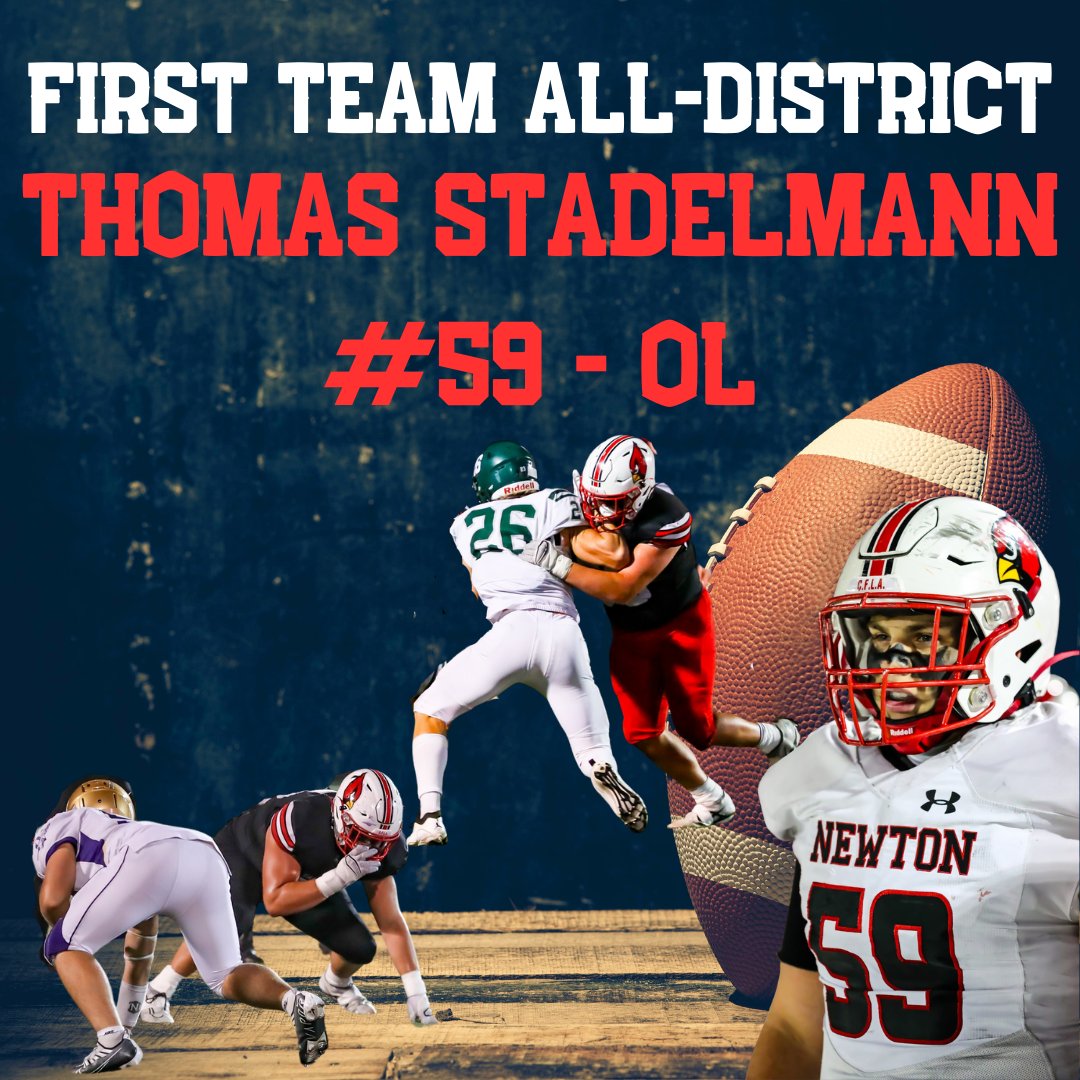 NewtonCardsFB's tweet photo. Congratulations to our 1st Team All-District Performers! Well Deserved Recognitions!
First Team Offense
Cody Klein, RB
Blake Schilling, OL
Thomas Stadelmann, OL
Finn Martin, TE
Caleb Mattes, Utility

First Team Defense
Nathan Milburn, LB
Nate Lampe, DB
Caden Klein, Utility https://t.co/XGKkEytZLg