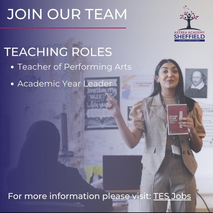 ✨ We’re recruiting ✨ Please share this great opportunity with anyone who would fit in to our hardworking team who are committed to doing their best for their community.

#Sheffield #Education #Jobs