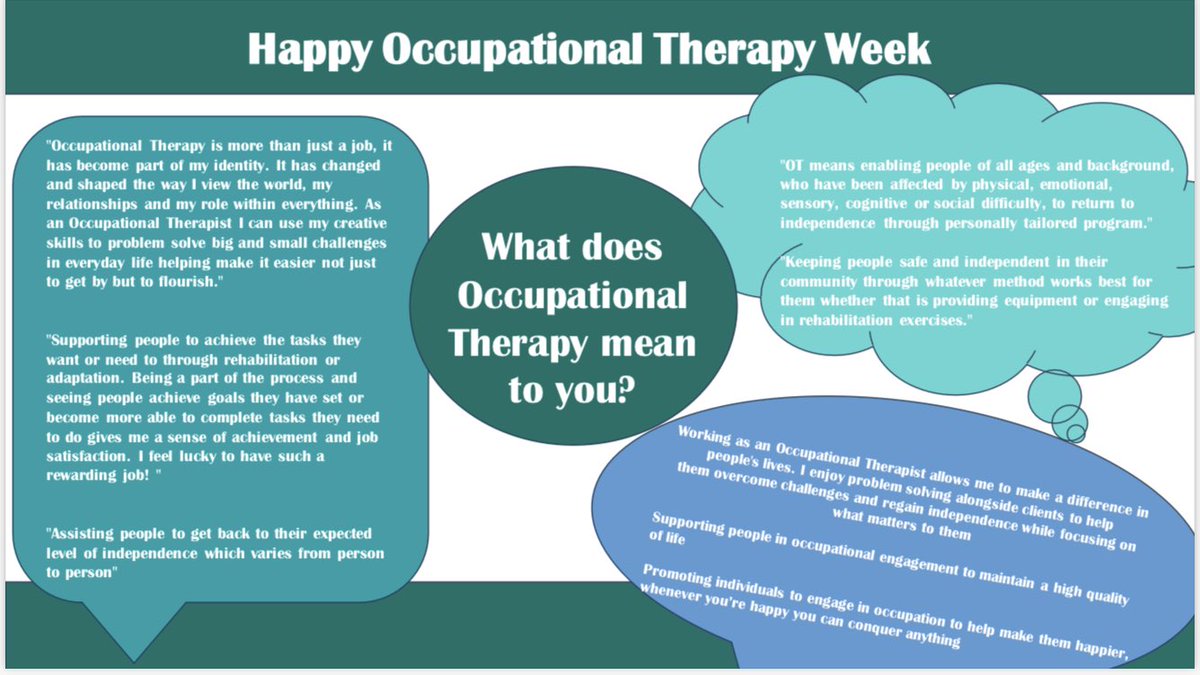 Happy OT week from the CAARS team! 💚 Our two students Cara and Cerys pulled together some of the teams thoughts on what OT means to us! #OTWeek2023 <a href="/theRCOT/">Royal College of Occupational Therapists</a> <a href="/NHSGrampian/">NHS Grampian</a>