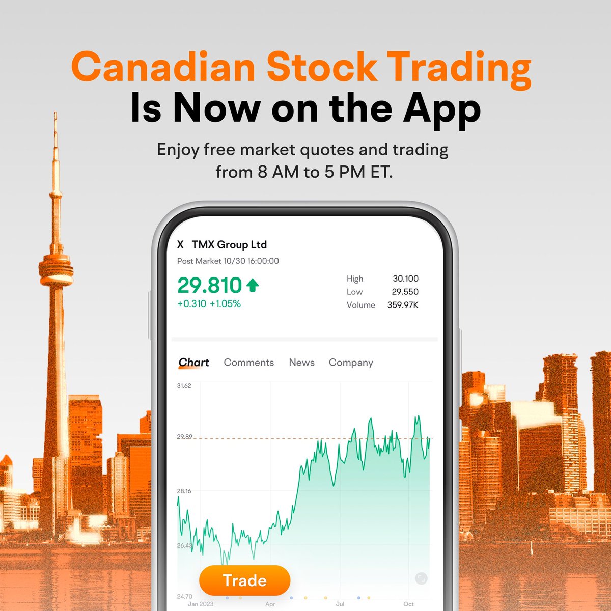 Hey moomooers! 🇨🇦 We have some exciting news! 🎉

Canadian stocks are now live! You can trade Canadian stocks directly inside moomoo's app. 

Download it today and start trading! 

#Moomoo #CanadianStocks #investing #stocks #finance #investwithmoomoo #stockmarket #moomooca