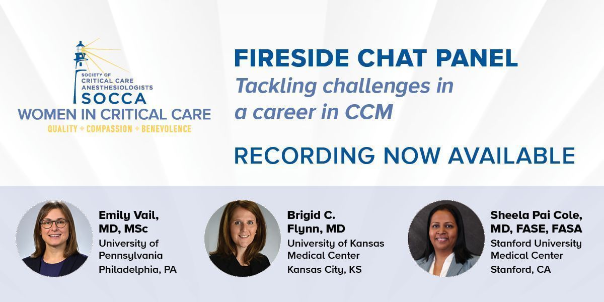 Watch the recording of last week's exceptional Women in Critical Care Chat: buff.ly/3ErPrP2 moderated by Dr. Sheida Tabaie & featuring @emilyvailmd @SheelaPaiCole & Dr. Brigid Flynn | @shahlasi @MayHuaMD @madihasyed85 @KU_CCM @stanfordanes @PennMedicine @WCMAnesthesia