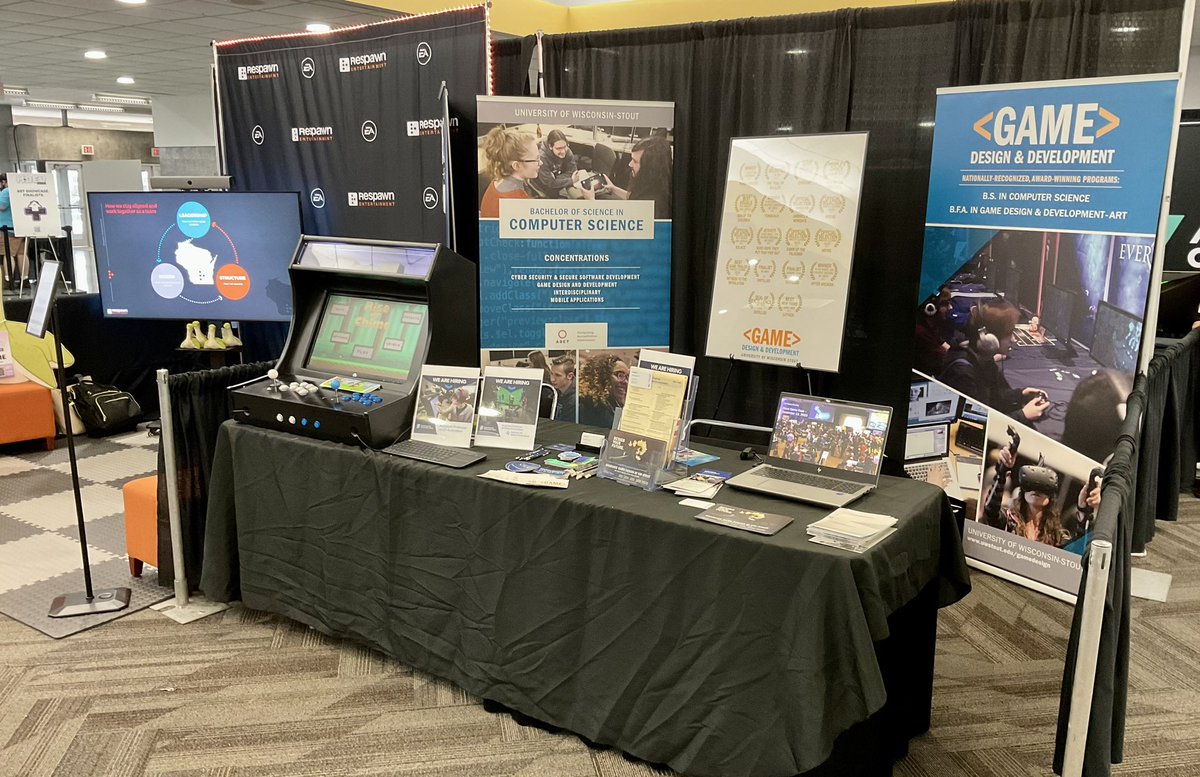 UWStoutGDD's tweet photo. @uwstout is going strong at M+DEV in Madison, WI! Come by our booth and say hi and learn about our program, our students, and our games. #stoutproud @WIgamesalliance https://t.co/HobnNMPlpo
