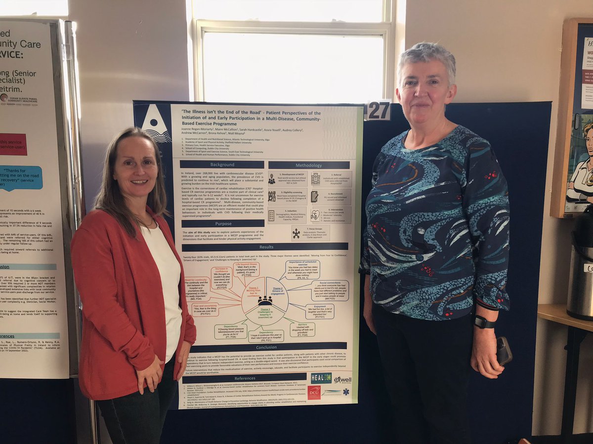Two of our hardworking lecturers <a href="/mairemccallion/">Maire</a> and <a href="/JoReganMoriarty/">Joanne Moriarty</a> with their poster at the 24th Annual Multidisciplinary <a href="/REF_Sligo/">Research & Education Foundation SUH</a>  Conference - Health Science Expanding the Boundaries- demonstrating exercise is medicine! 💪🏻