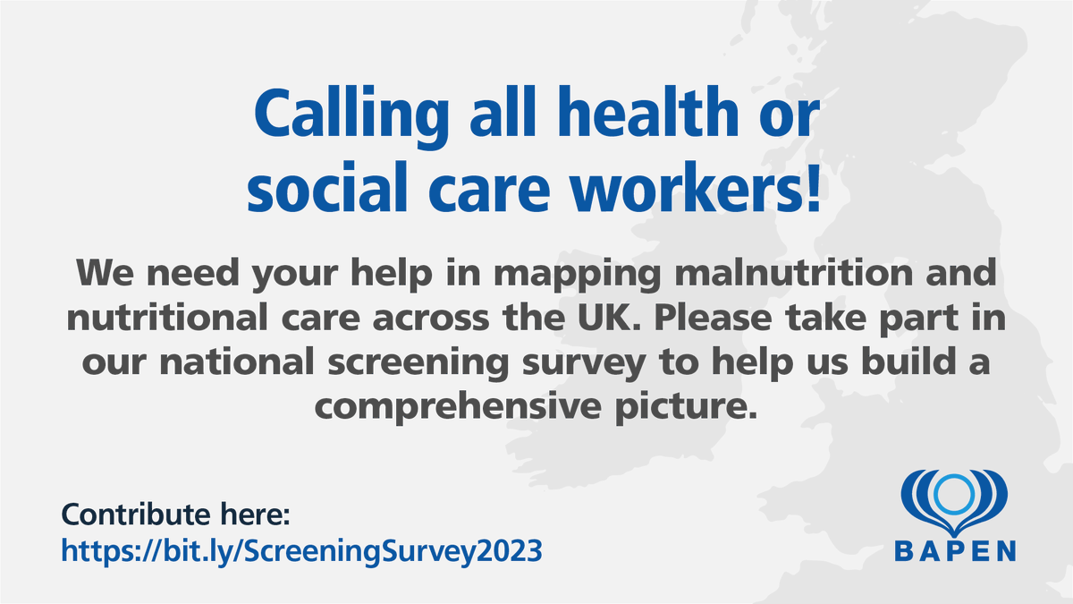 Do you work in health or social care? We're calling on you to complete our survey to track malnutrition across the UK, registering is easy and the survey takes 5 minutes! Your support helps us track the prevalence of malnutrition over the years. bit.ly/ScreeningSurve… #UKMAW2023