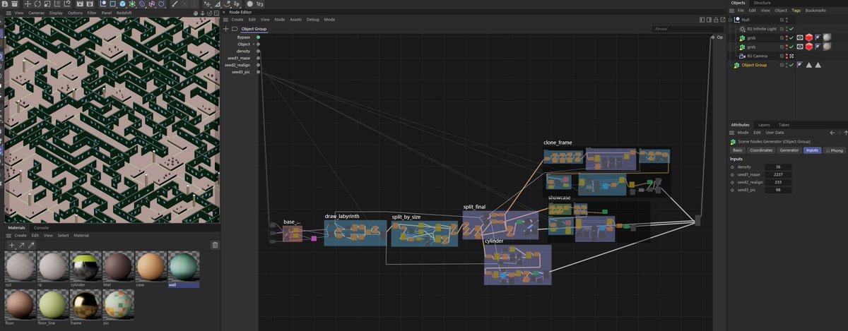 DangoFlying's tweet photo. #nodevember2023 #nodevember 
#cinema4d #c4d #scenenodes 
Day9-10 "museum maze" https://t.co/qal3jqiM77