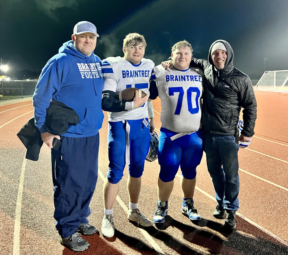 HUGE Congratulations to James Curry for breaking the Single Season Touchdown Record at BHS (previously held by Joe Pendergast Sr,pictured below far right)!!  He scored 4 TD's against New Bedford tonight, bringing him to 21 this season.