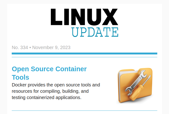 Did you miss this week's Linux Update newsletter? Read it now and subscribe free to get it every Thursday mailchi.mp/linux-magazine… #Docker #container #tools #StripedFly #malware #OpenELA #Linux #OpenSource #SystemRescue #SnalLinux #Golang #events #jobs #BeowulfBash #SC23