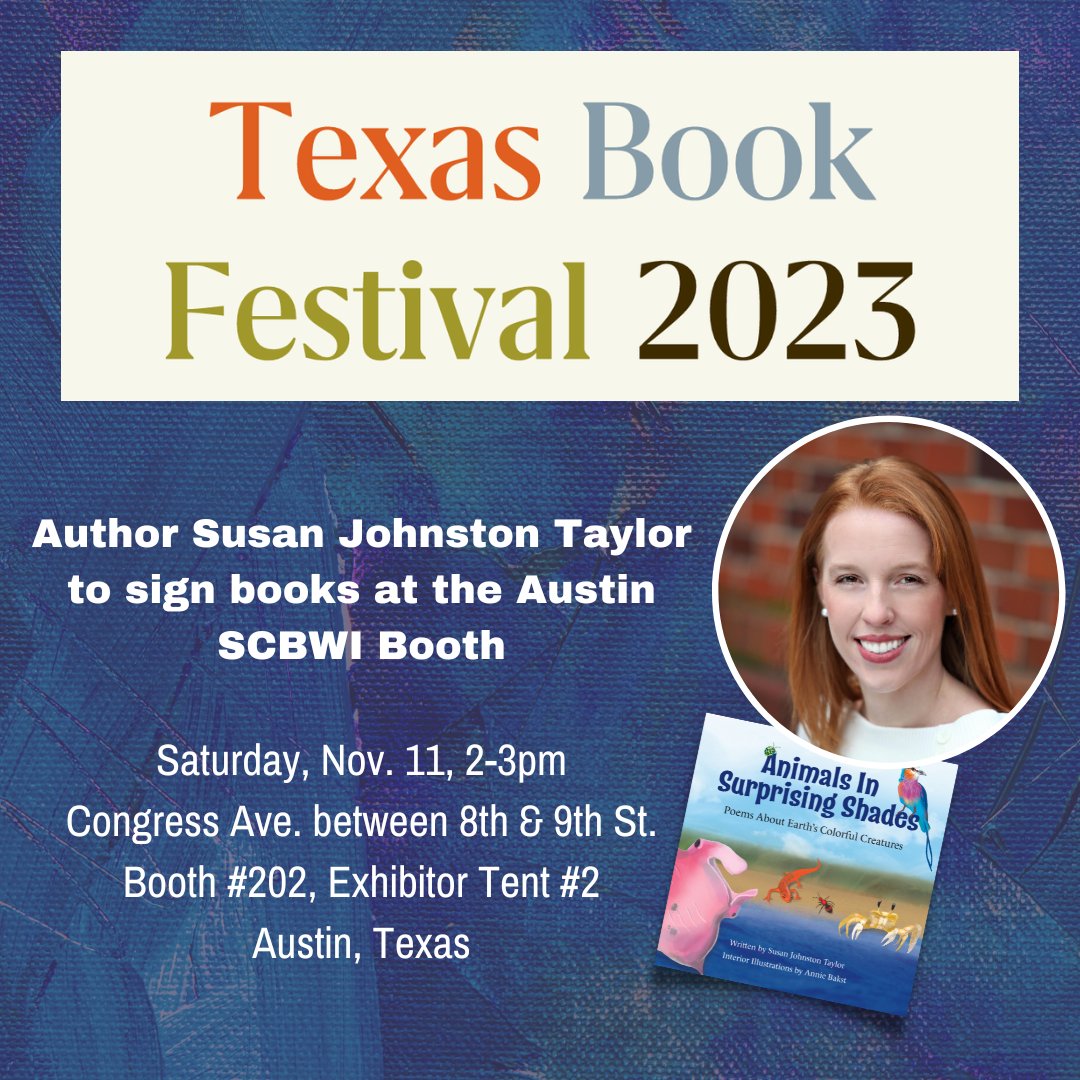 Who else is going to the #TXbookfest this weekend? I'll be selling & signing books at the @SCBWIAustin tent tomorrow 2-3pm & I'd love to see some friendly faces! #AmReading #ATX #TexasAuthors #Teachers #Librarians #AustinTX #Publishing