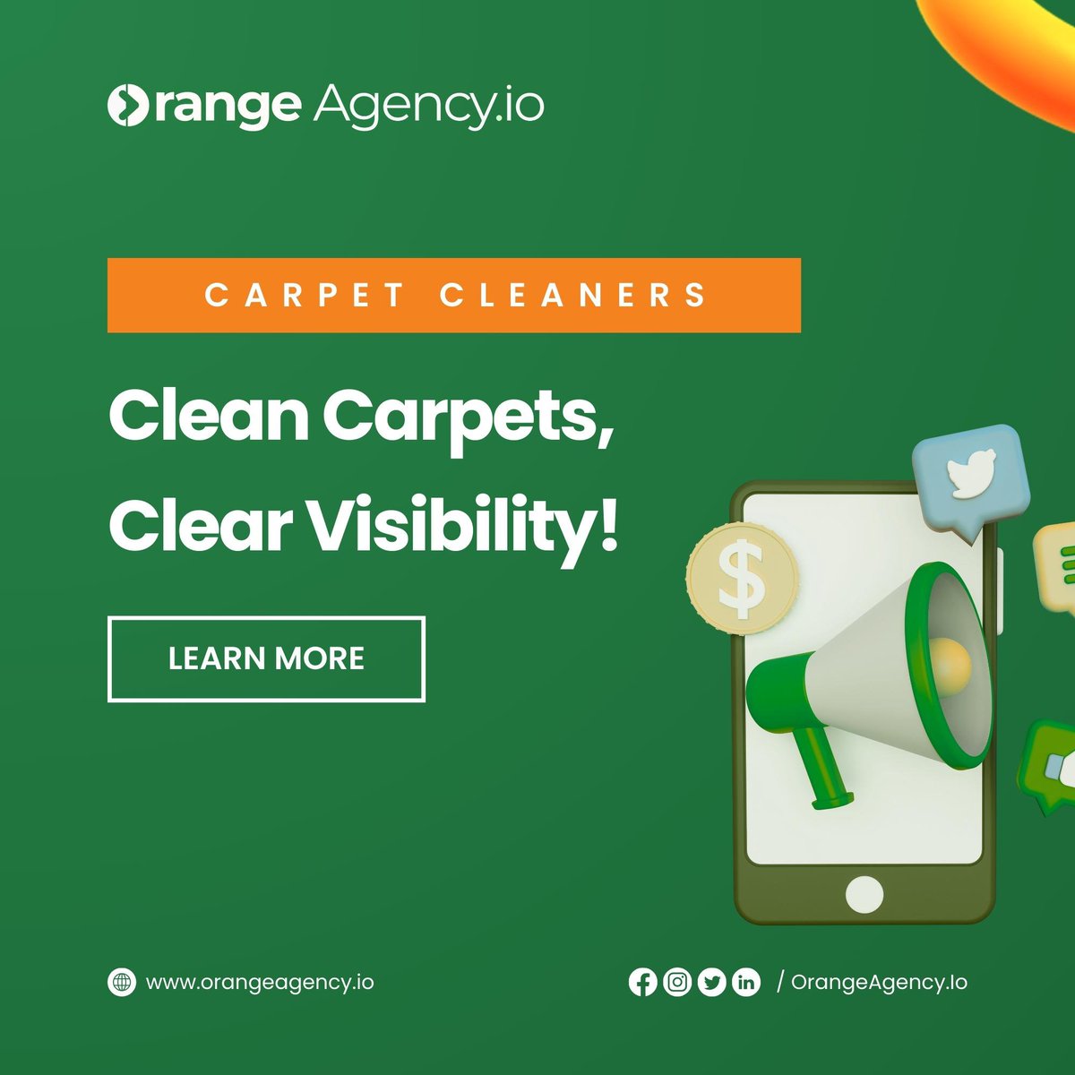Clean Carpets, Clear Visibility!

Refresh Your Space - Contact Us Today! bit.ly/49vy3YH

#OrangeAgency #CleanCarpets #CarpetCleaningAds #CarpetFreshness #CleanHome #CarpetRevival #FreshCarpets #CarpetCleaningDeals #CarpetCare #HomeCleaning #Halloween #FNAF #Friends
