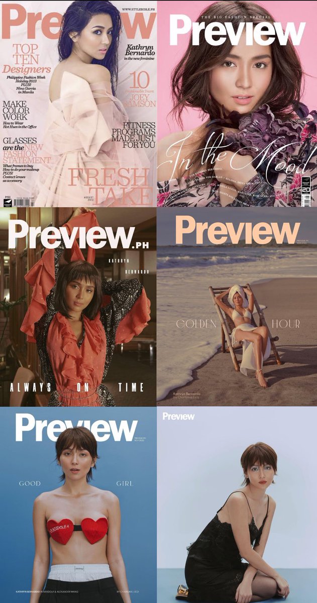 iconic solo covers of kathryn for preview through the years!!! love the growth and concept of shoot from her teen queen days to her prime 🥹💖🫶🏼

super proud of our girl <a href="/bernardokath/">KATH 🐘</a> 
 #PreviewXKathryn