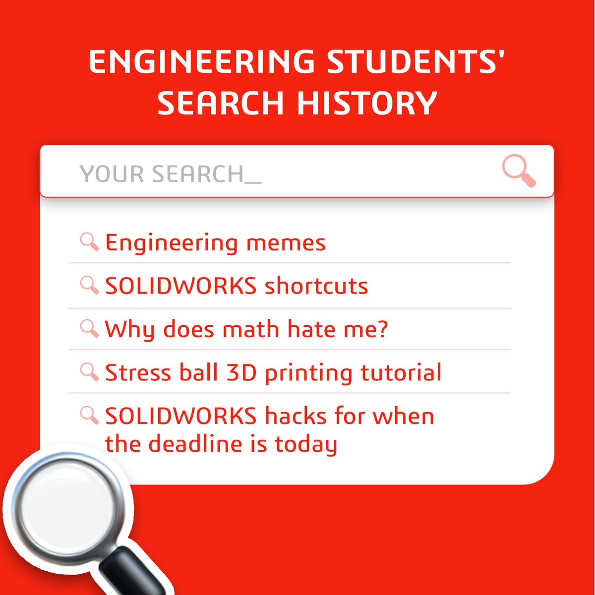 What's on an engineering student's mind? Well, their search history says it all! 🔍

#SOLIDWORKS #Engineering #Students