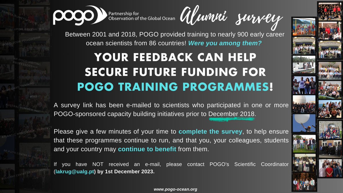 ⭐ CALLING ALL <a href="/POGO_Ocean/">POGO</a>  ALUMNI WHO COMPLETED TRAINING UNTIL DEC 2018 ⭐

If you have received POGO support for training between 2001 and 2018 and have not received an email, please contact lakrug@ualg.pt so we can update your contact information.