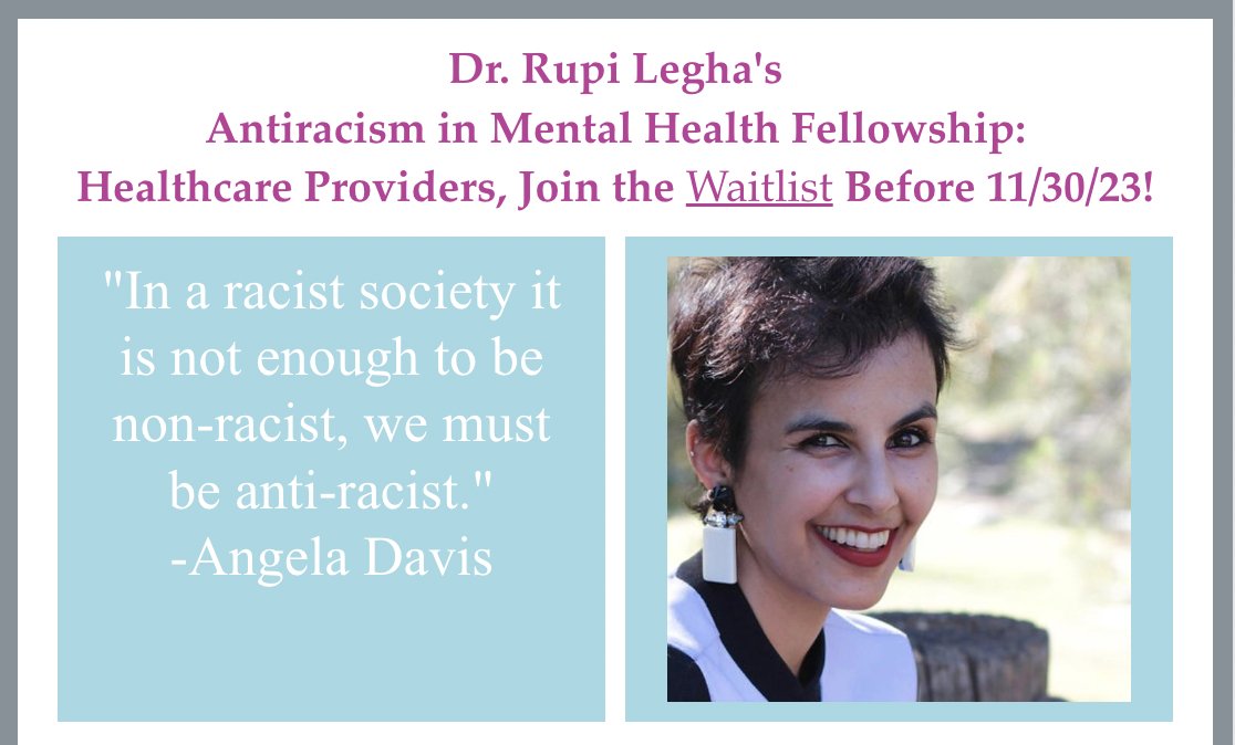 👩🏾‍⚕️Healthcare providers & students! Do you want 2 protect people against racism during clinical care? Join the Antiracism in Mental Health Fellowship Waitlist NOW! conta.cc/3MFcqvs The time 4 a fierce social justice med ed curriculum promoting ♥️-centered care is now.✊🏾